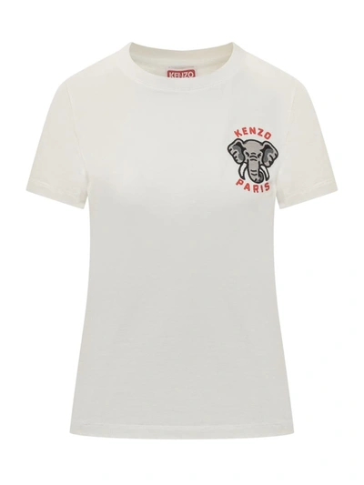 Kenzo Elephant-embroidered Cotton T-shirt In Off White