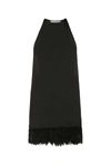 Saint Laurent Feather-trim Sleeveless Mini Dress In Black