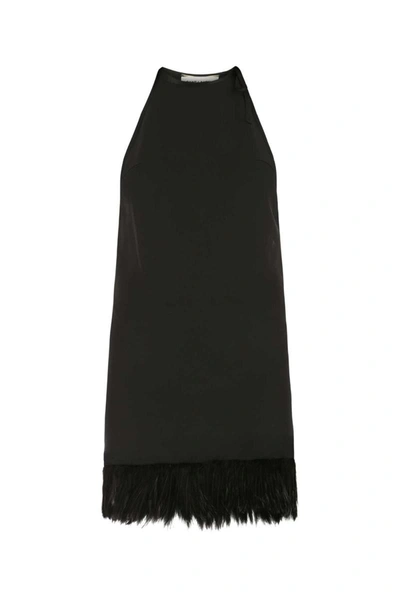Saint Laurent Fringed Hem Dress In Black