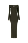 Saint Laurent Plunging V-neck Sleek Maxi Dress In Green