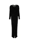 Saint Laurent Viscose Long Dress With Velvet Texture In Black