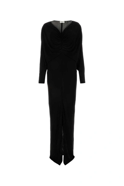 Saint Laurent Abito Lungo In Viscosa Nera Donna In Black