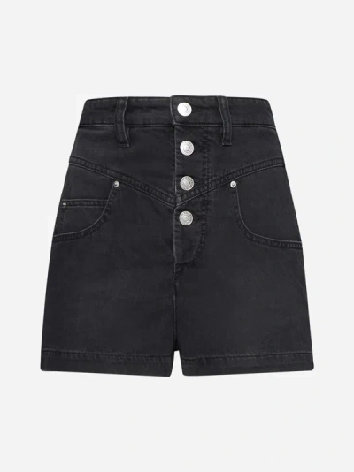 Marant Etoile Jovany High Waist Cotton Shorts In Faded Black