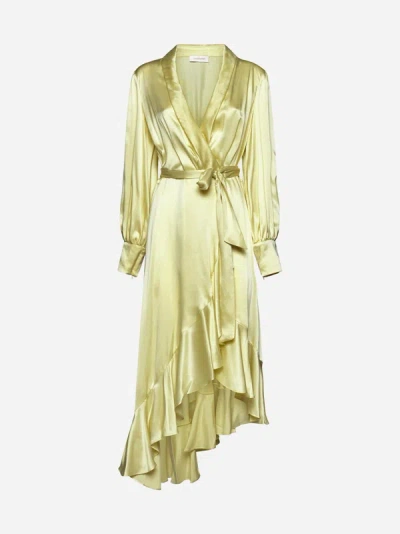 Zimmermann Silk Wrap Midi Dress In Yellow