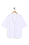 Vince Flutter Sleeve Linen Blend Top In Optic White