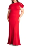 Tadashi Shoji Copley Shoulder Drape Gown - Plus Size In Lava Red