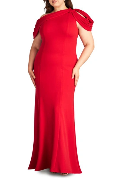 Tadashi Shoji Women's Plus One-shoulder Crepe Gown In Lava Red