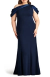 Tadashi Shoji One-shoulder Mermaid Gown In Navy
