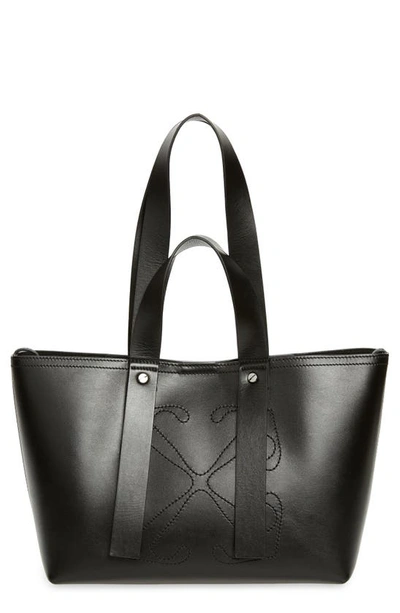 Off-white Small Day Off Stitched Arrows Leather Tote In Black