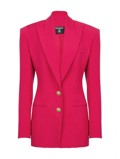 Balmain Single-breasted Wool Blazer In Pink & Purple