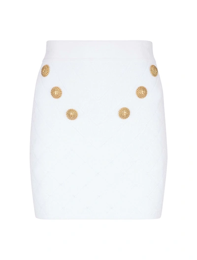 Balmain Button-embellishment Knitted Miniskirt In 0fa Blanc