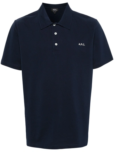 Apc Logo-embroidered Cotton Polo Shirt In Blue