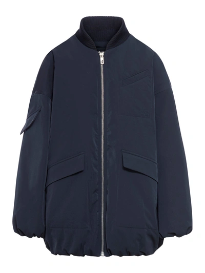 Ganni Light Twill Oversized Bomber Jacket Sky Captain In Blue