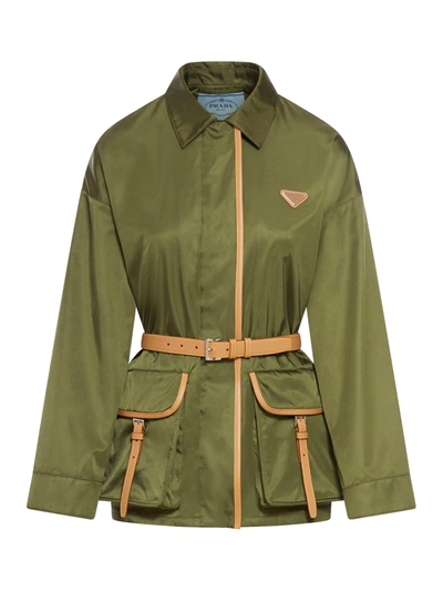 Prada Re-nylon Belted Jacket In Nude & Neutrals