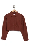 OBEY OBEY LONDON LONG SLEEVE COTTON CROP BUTTON-UP SHIRT