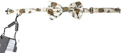 Dolce & Gabbana Beige Musical Instrument Print Neck Papillon Bow Tie