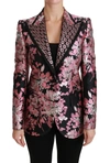 DOLCE & GABBANA BLACK PINK JACQUARD SLIM FIT BLAZER