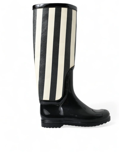 DOLCE & GABBANA BLACK RUBBER KNEE HIGH FLAT BOOTS SHOES