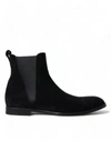 DOLCE & GABBANA BLACK SUEDE LEATHER MID CALF MEN BOOTS SHOES