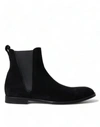 Dolce & Gabbana Black Suede Leather Mid Calf Men Boots Shoes In Black