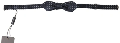 Dolce & Gabbana Blue Polka Dot Silk Adjustable Men Neck Papillon Bow Tie