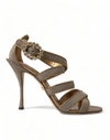 Dolce & Gabbana Bronze Crystal Strap Heels Sandals Shoes In Bronze