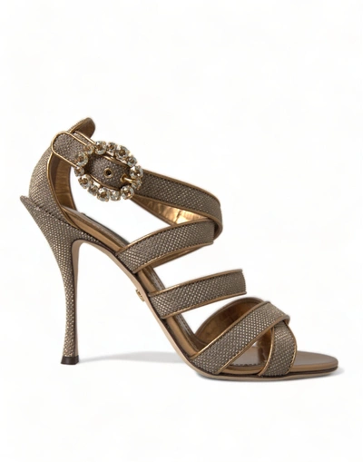 Dolce & Gabbana Bronze Crystal Strap Heels Sandals Shoes