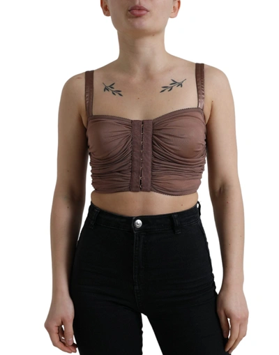 Dolce & Gabbana Brown Viscose Bustier Sleeveless Cropped Top