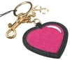 DOLCE & GABBANA BLACK FUCHSIA HEART LEATHER GOLD METAL KEYRING KEYCHAIN