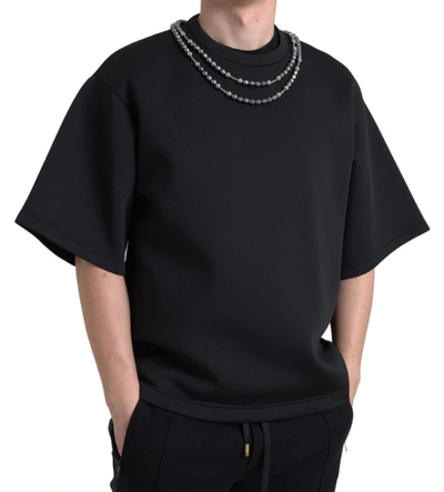 Dolce & Gabbana Black Necklace Embellished Polyester T-shirt
