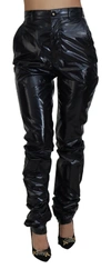 DOLCE & GABBANA BLACK NYLON HIGH WAIST SKINNY PANTS