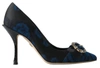 DOLCE & GABBANA BLUE FLORAL AYERS CRYSTAL PUMPS SHOES