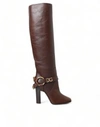 Dolce & Gabbana Leather Knee Boots In Brown