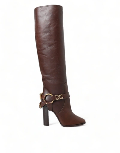 Dolce & Gabbana Leather Knee Boots Women In Brown