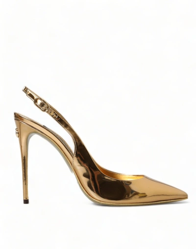 Dolce & Gabbana X Kim Lollo Leather Slingback Pumps In Gold