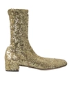 DOLCE & GABBANA GOLD SEQUINED SHORT BOOTS STRETCH SHOES