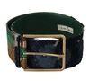 Dolce & Gabbana Green Jaquard Embroid Leather Gold Metal Belt In Green