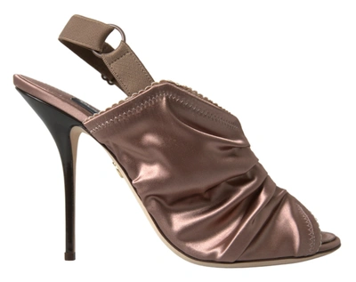 Dolce & Gabbana Satin Slingbacks With Corset-style Fastening In Brown
