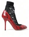 DOLCE & GABBANA RED AYERS LEATHER LACE SOCKS PUMPS SHOES