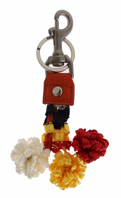 Dolce & Gabbana Red White Raffia Leather Clasp Finder Keyring Keychain