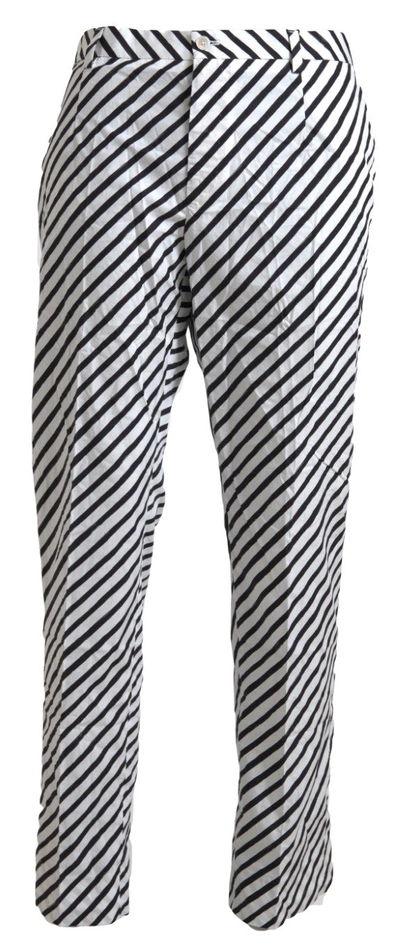 Dolce & Gabbana White Black Cotton Striped Trousers Trousers