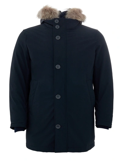 Herno Quilted Coat In Tech Fabric In Blue