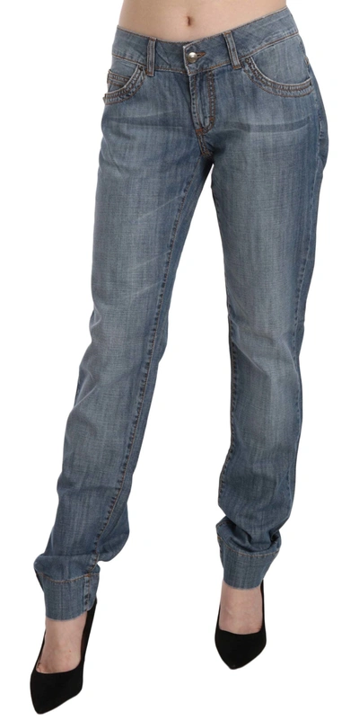 Just Cavalli Washed Cotton Low Waist Slim Fit Denim Pants In Blue