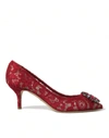 Dolce & Gabbana Bellucci 60 Brooch Embellished Lace Pumps In Red