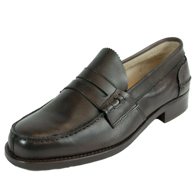 Saxone Of Scotland Dark Brown Leather Mens Loafers Shoes