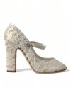 DOLCE & GABBANA WHITE LACE CRYSTALS HEELS SANDALS SHOES