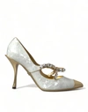 DOLCE & GABBANA WHITE MARY JANE CRYSTAL PEARL PUMPS SHOES