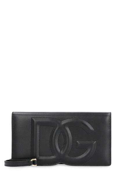 Dolce & Gabbana Leather Phone Holder In Black