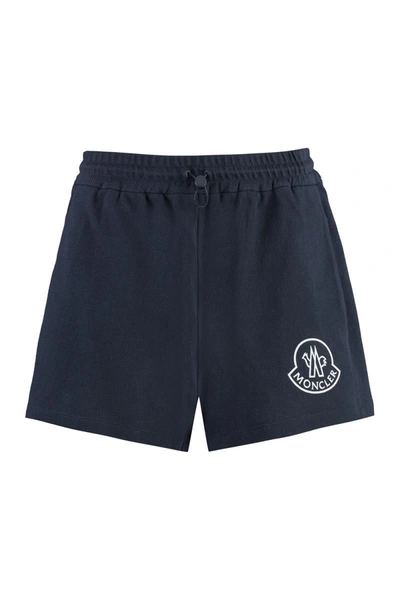 Moncler Drawstring Cotton Shorts In Blue