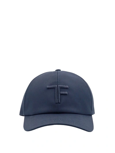 Tom Ford 刺绣帆布皮革棒球帽 In Blue